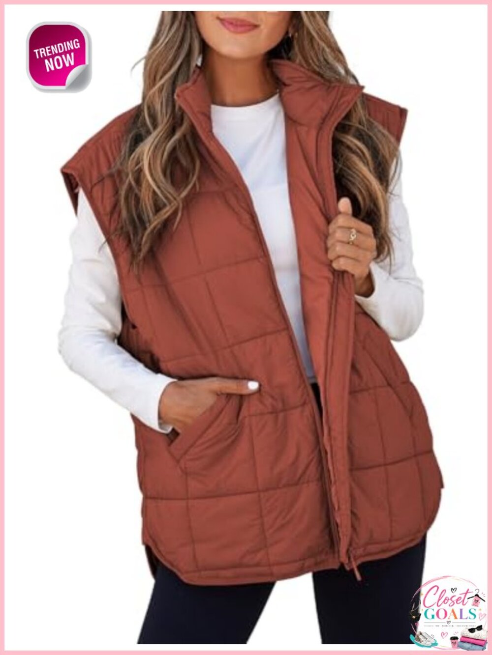 Quilted Puffer Vest Cap Sleeve Zip Up Sleeveless Outerwear